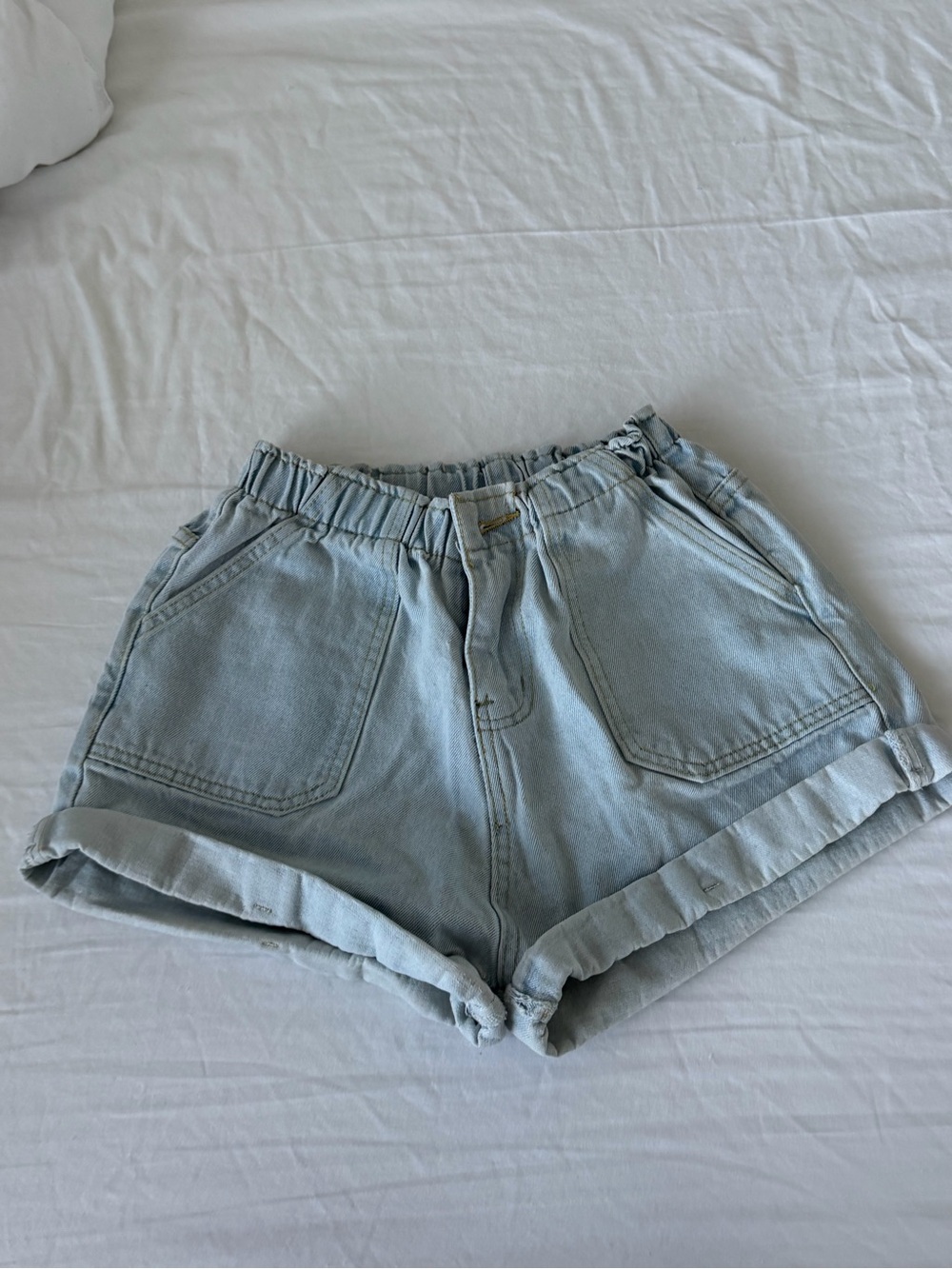 Light Blue Denim Women's Elastic Waist Shorts